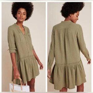 Anthropologie / Maeve Green Cotton Gauze  Katie Utility Tunic Dress 6